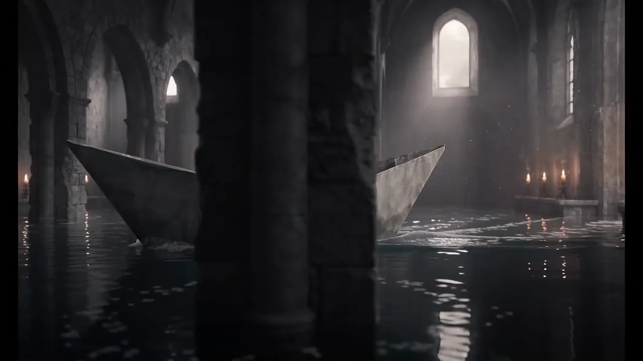 A frame from the WAN 3 paper boat benchmark video.
