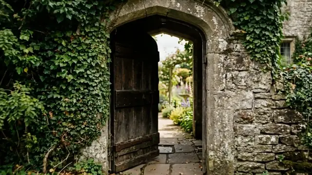 Frame from the AI video result for the prompt: The door swings open slowly to reveal the garden